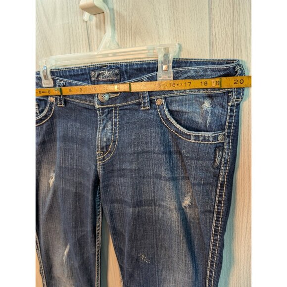 Silver Jeans Co Womens Blue Twisted Denim Jeans Sz 34x33 Distressed Low Rise - Picture 9 of 12